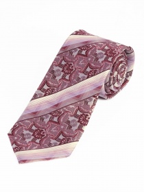 Corbata larga líneas diseño floral rosa