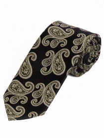 Lange Krawatte Paisley-Motiv nachtschwarz sandfarben