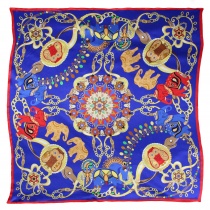 Pañuelo de seda "India" azul noche rojo