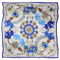 Pañuelo de seda "India" blanco viejo azul marino