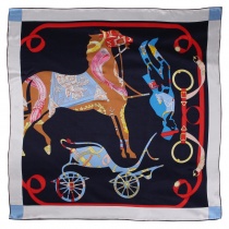 Pañuelo de seda motivo caballo azul marino