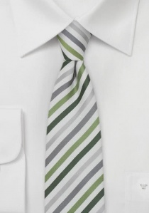 Corbata delgada rayada verde hierba plateado