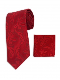 Conjunto corbata y pañuelo motivo paisley rojo