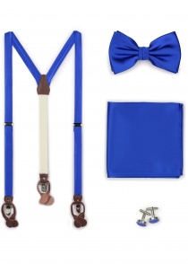 Conjunto: tirantes, lazo, pañuelo y gemelos azul