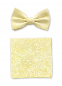 Pajarita y pañuelo de bolsillo en amarillo claro