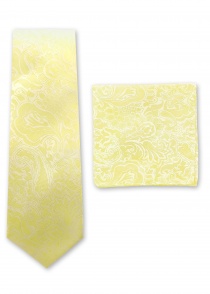 Conjunto corbata y pañuelo motivo paisley amarillo