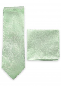 Conjunto de corbata verde pálido de paisley y chal