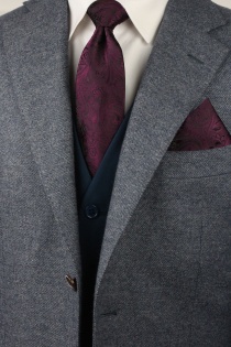 Conjunto corbata y pañuelo motivo Paisley burdeos