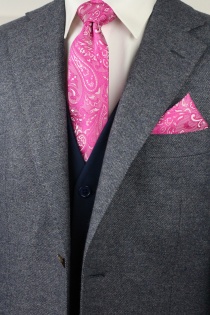 Set Corbata y Pañuelo Paisley Rosa Oscuro