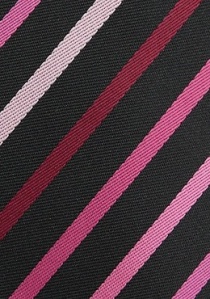 Corbata de clip negra con líneas rosadas