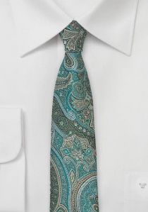 Corbata estrecha motivo paisley azul verdoso