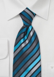 Corbata rayas en turquesa, gris plateado y negro