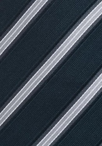 Corbata a rayas azul marino y plata
