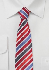 Corbata estrecha a rayas azules, blancas y rojo