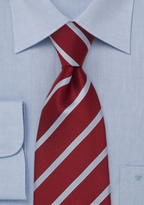 Corbata XXL con rayas azul claro y rojo oscuro
