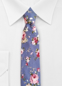 Corbata de Algodón Rosa Decoración Azul Humo