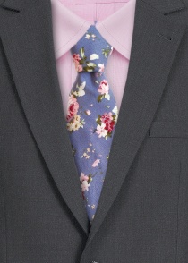 Corbata de Algodón Rosa Decoración Azul Humo