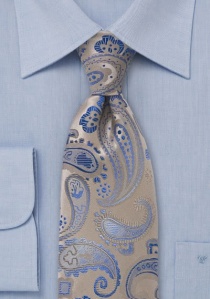 Corbata beige XXL paisley azul