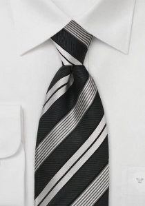 Corbata negra rayas plata XXL