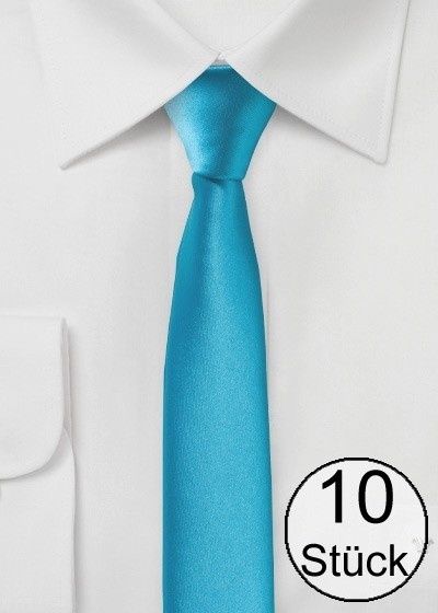 Corbata extra estrecha azul cian - paquete de diez