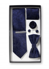 Caja regalo motivo Paisley azul noche con corbata,