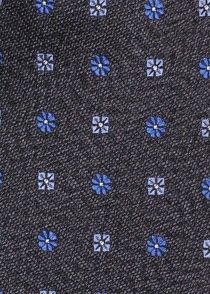 Corbata de seda motivo floral azul marino jaspeada
