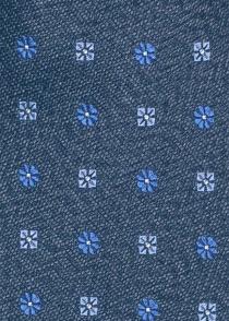 Corbata de seda motivo floral denim azul moteado