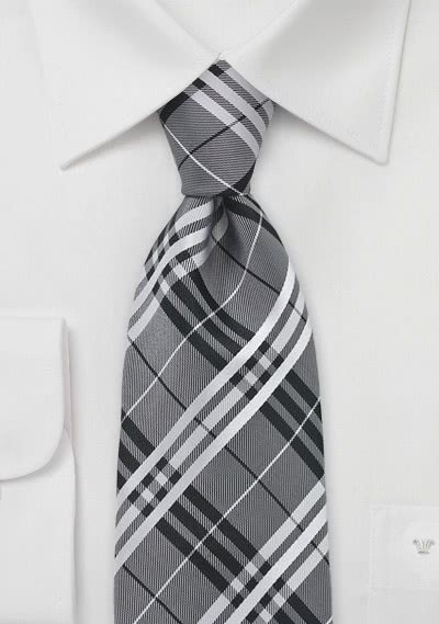 Corbata cuadro escocés blanco negro gris