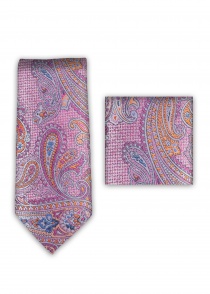 Corbata de tela con motivo paisley rosa