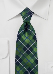 Corbata verde azul tartán clip
