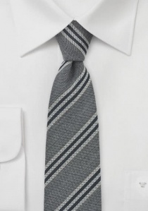 Corbata lana gris rayada estrecha