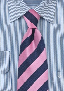 Corbata clip rosa azul rayada