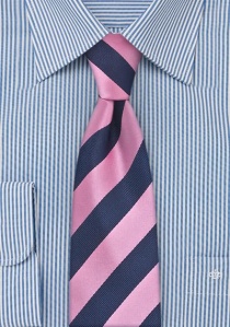 Corbata estrecha rosa rayado azul