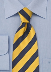 Corbata larga marino amarillo rayada