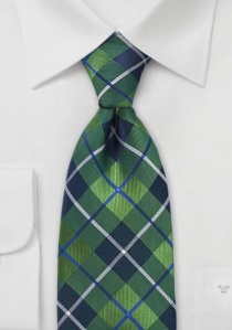 Corbata cuadro escocés verde azul XXL