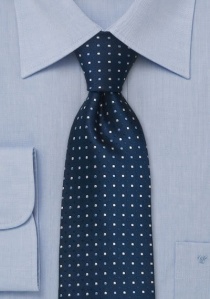 Corbata extra larga azul noche puntos plata