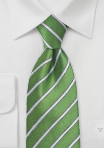 Corbata verde rayas finas blanco perla XXL