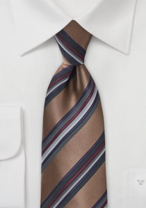 Corbata marrón claro rayas azules XXL