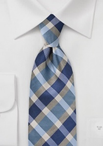 Corbata cuadros beige azul extra larga
