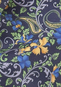 Corbata pañuelo azul oscuro flores