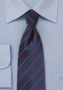 Corbata azul oscuro rayas rojas finas