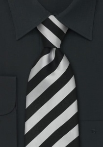 Corbata de clip a rayas en negro y plata