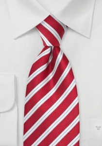 Corbata de caballero XXL diseño líneas rojo blanco