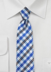 Corbata con cuadros vichy azul y marrón