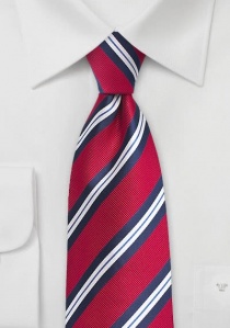Corbata rayada rojo cereza azul marino