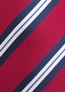 Corbata rayada rojo cereza azul marino