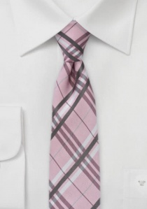 Corbata estrecha cuadros escoceses rosa