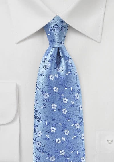 Corbata de caballero moderna motivo floral azul