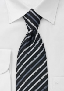 Corbata de clip diseño rayas negro gris plateado
