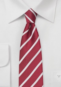 Krawatte schlank Streifenmuster mittelrot perlweiß